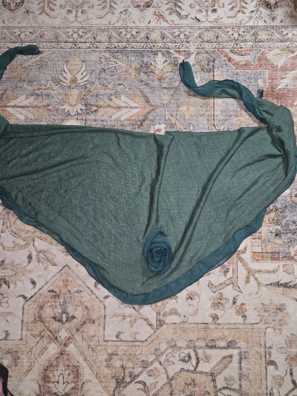 Sheer Emerald Triangle Scarf with Rolled Rose Detail